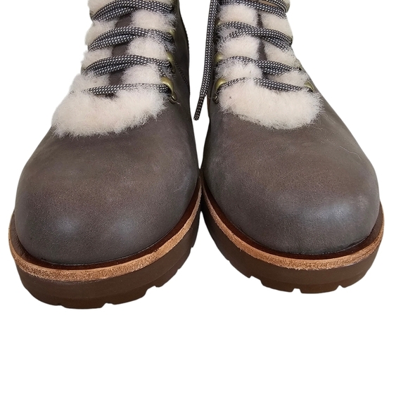 NWOT Kork-Ease Winslet Sherling Trim Leather Lace Up Bootie Block Heel - Picture 5 of 7